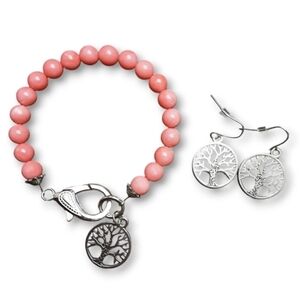 Authentic Coral Bead Bracelet Earrings Demi-Parure Set